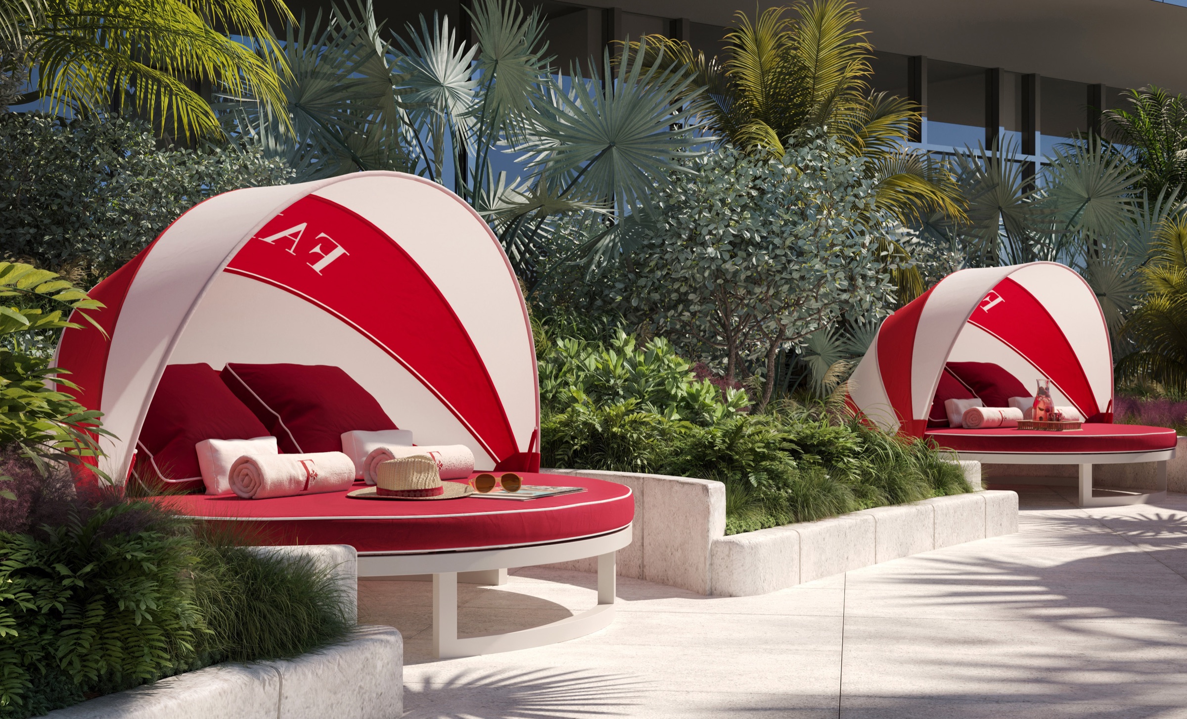 A private cabana at Faena Beach, the 64th-floor pool