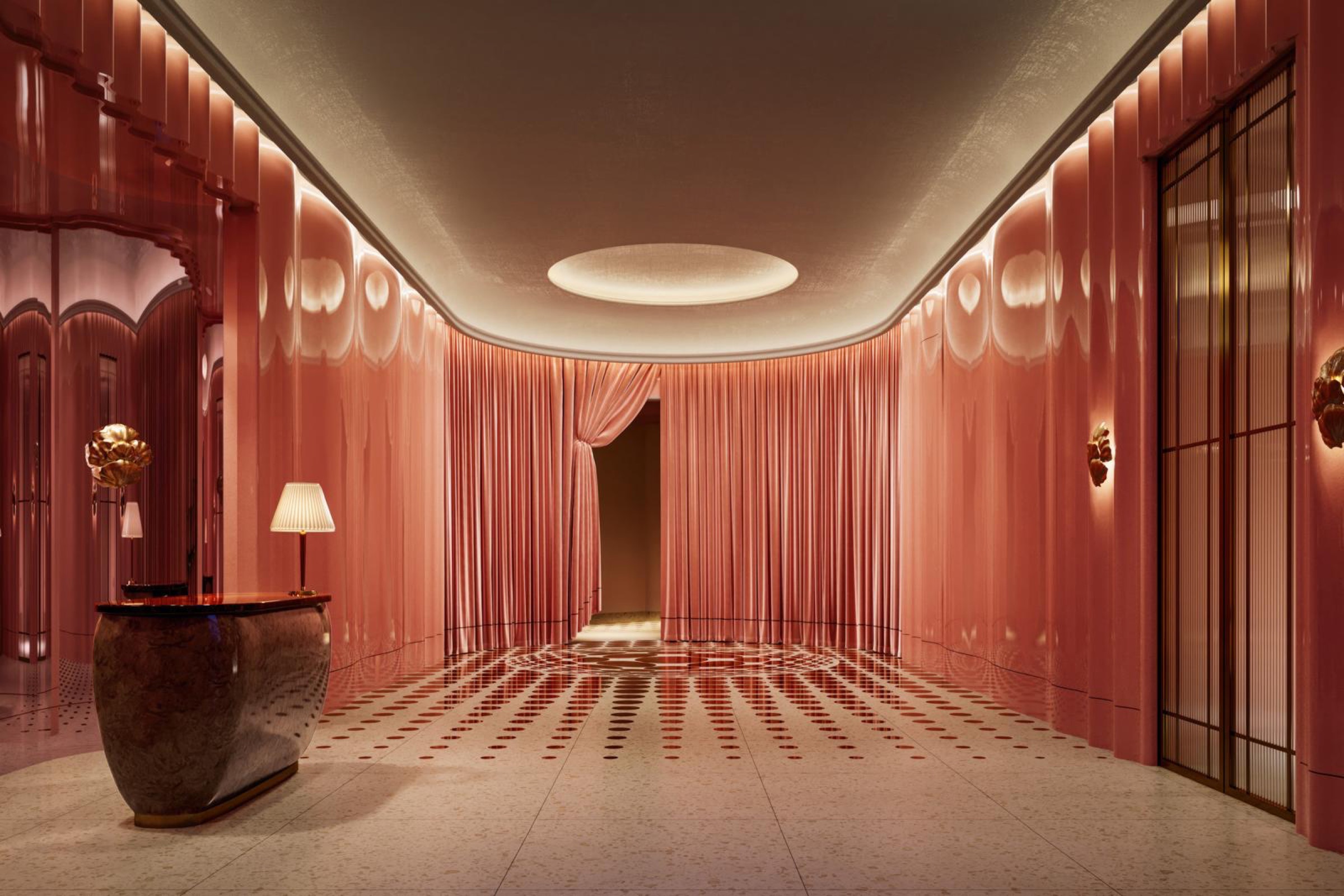 The rose-hued Chapel entrance hall